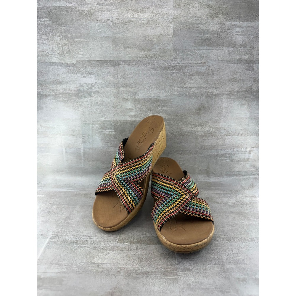 Skechers Luxe Foam Multi Color Woven Wedge Slide Sandals 38554 Women Sz 7